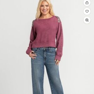 Jessica Simpson Women's Boyfriend Jeans Straight wide Leg Cuff NWT- SZ 16 Studed
